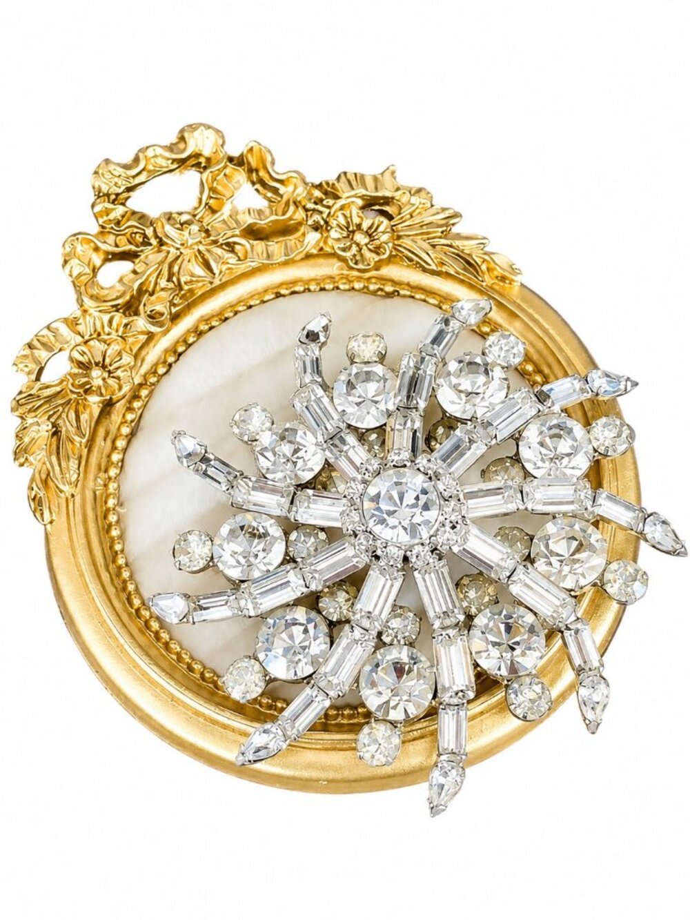 Vintage Crystal Starburst Snowflake Brooch Pin Large 3.25" Rhinestone Statement - Picture 3 of 6